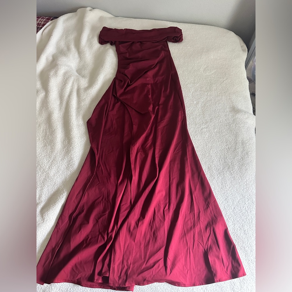 Off Shoulder Sleeveless High Split Ruched Long Fo… - image 1